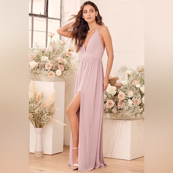 Lulus XSmall Ballroom Bliss Dusty Lilac Pleated Maxi Dress with slit - Picture 2 of 8
